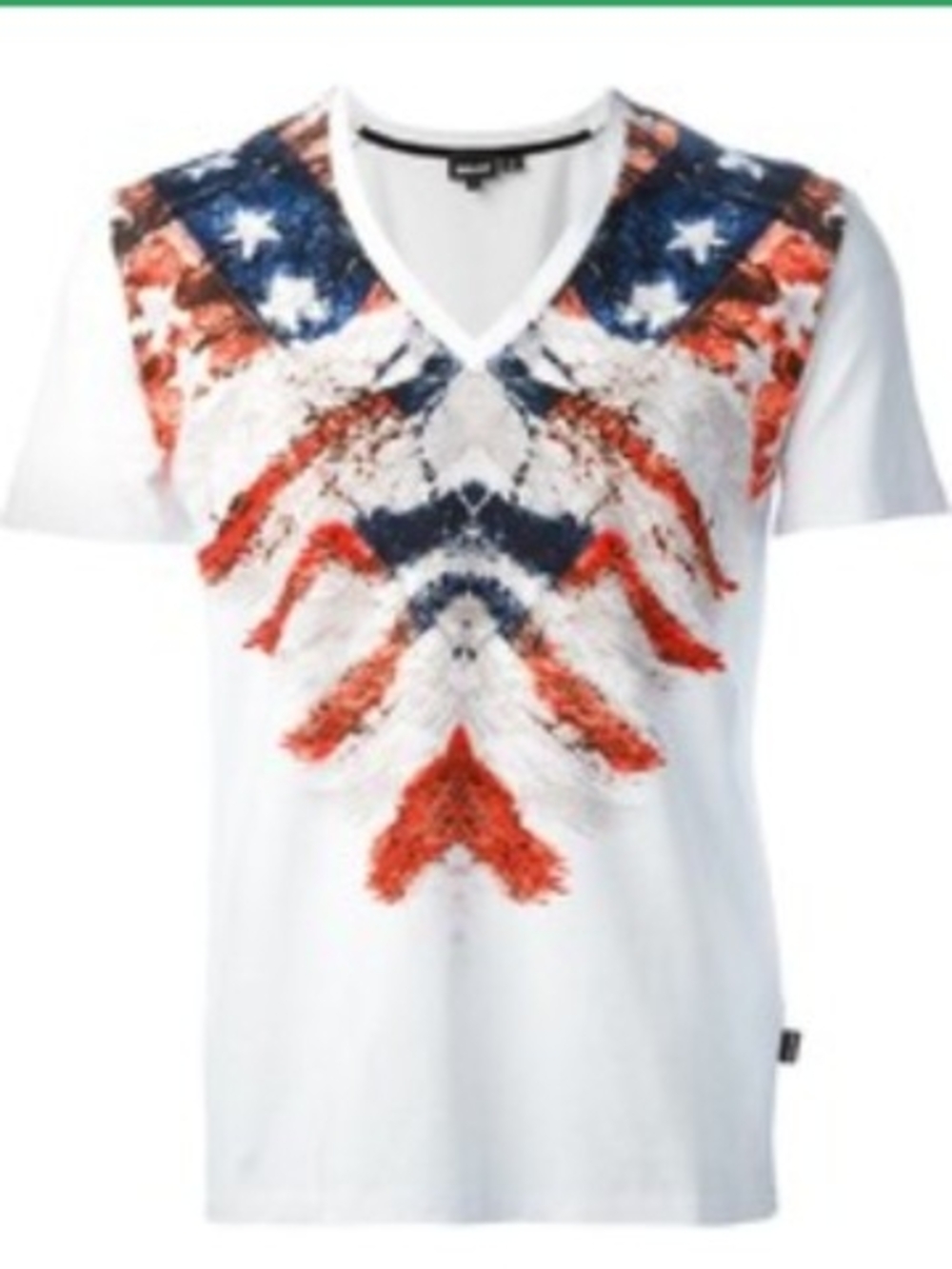 Just Cavalli V-Neck Tee with Red, Blue and Beige Flag-Inspired Print Size M